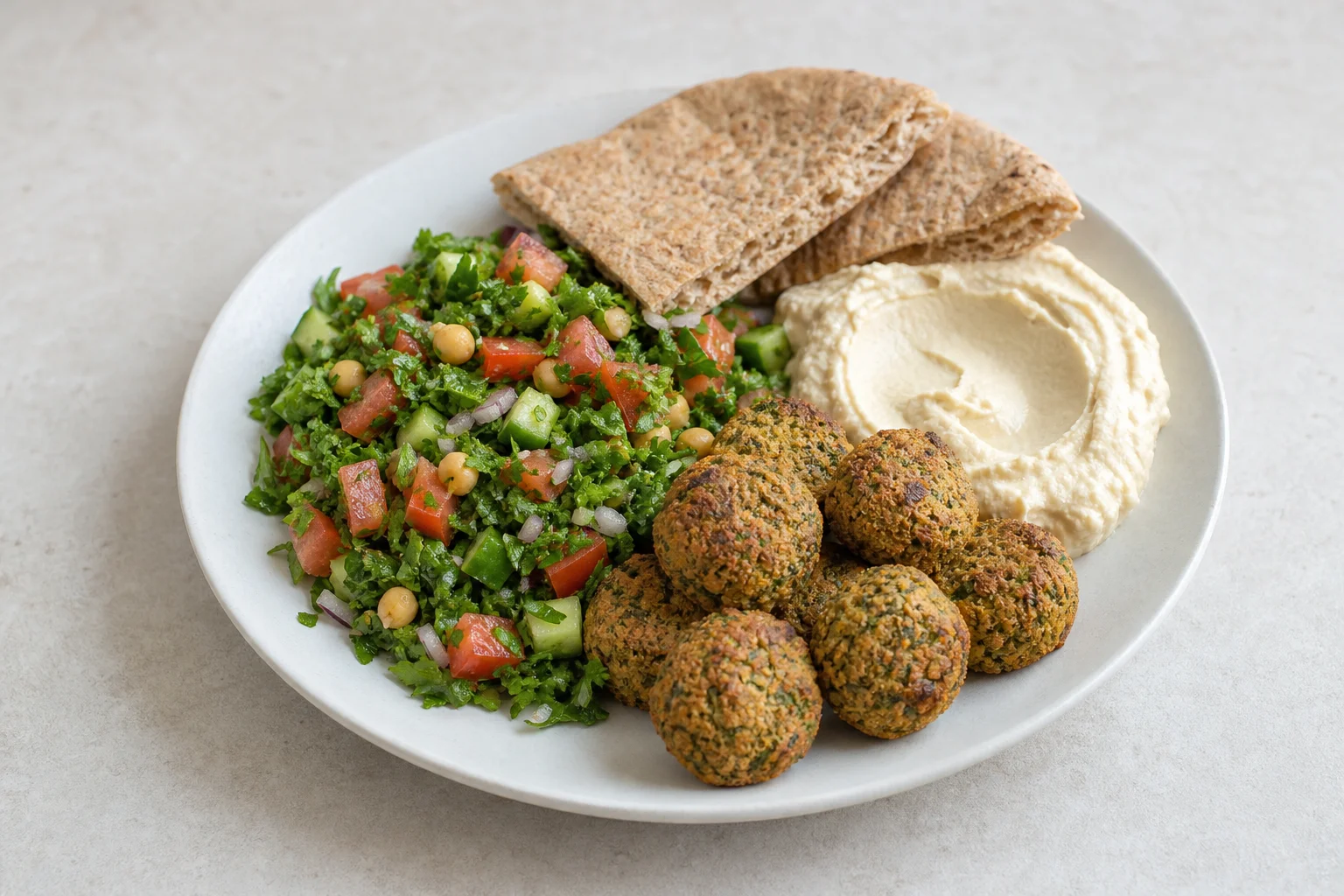 Baked falafel with tabbouleh-style salad