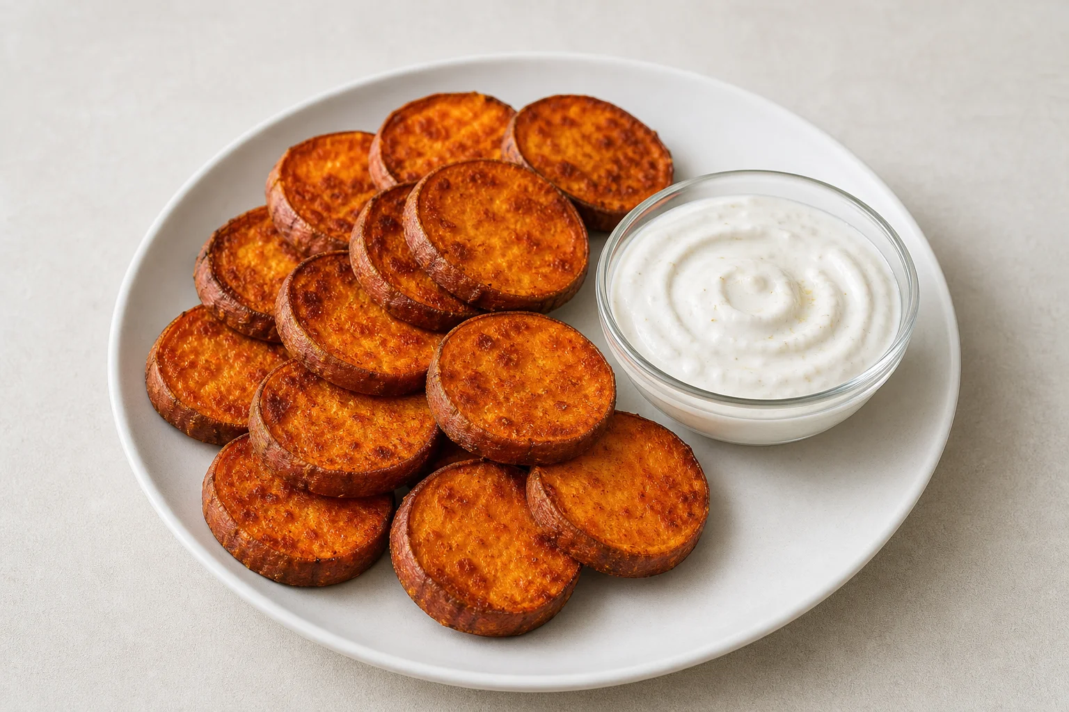 Baked sweet potato rounds with yogurt