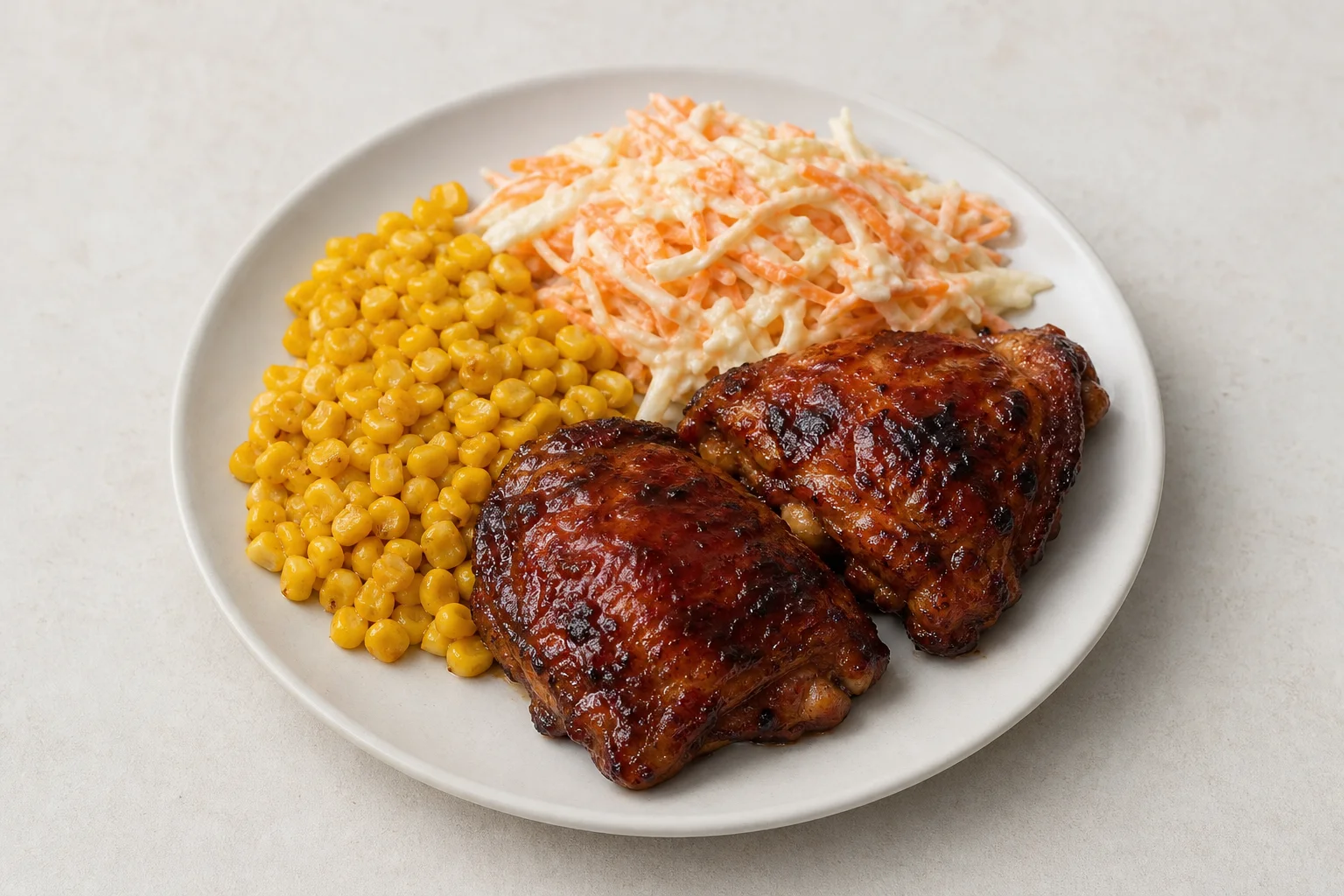 BBQ chicken with corn and slaw