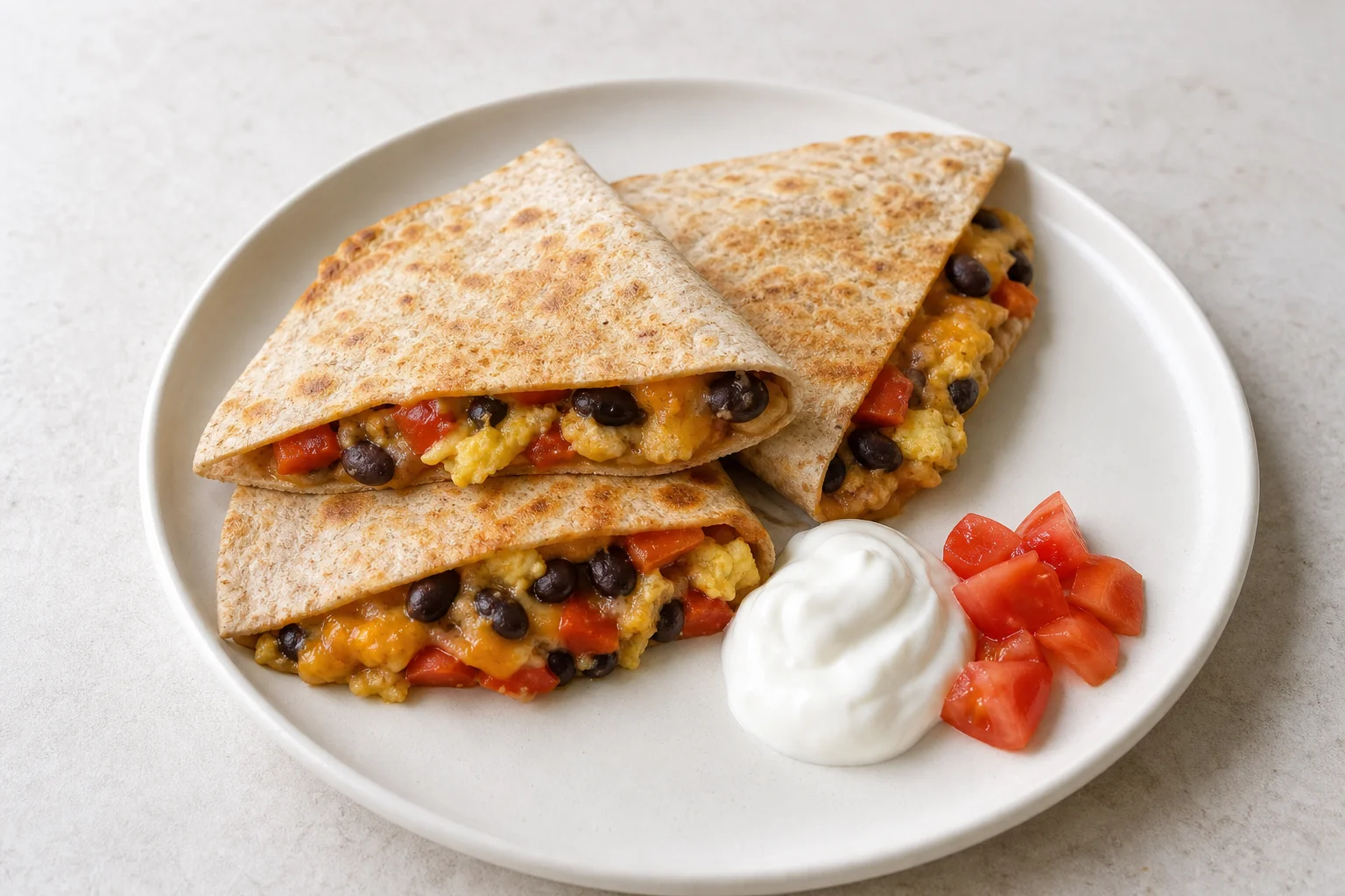 Bean, egg and cheese quesadillas