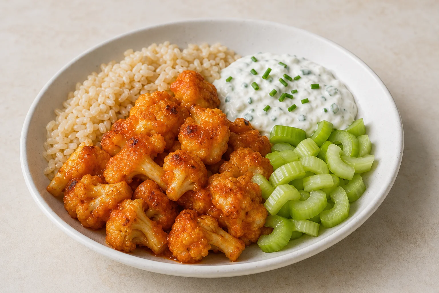 Buffalo cauliflower with yogurt chive dip
