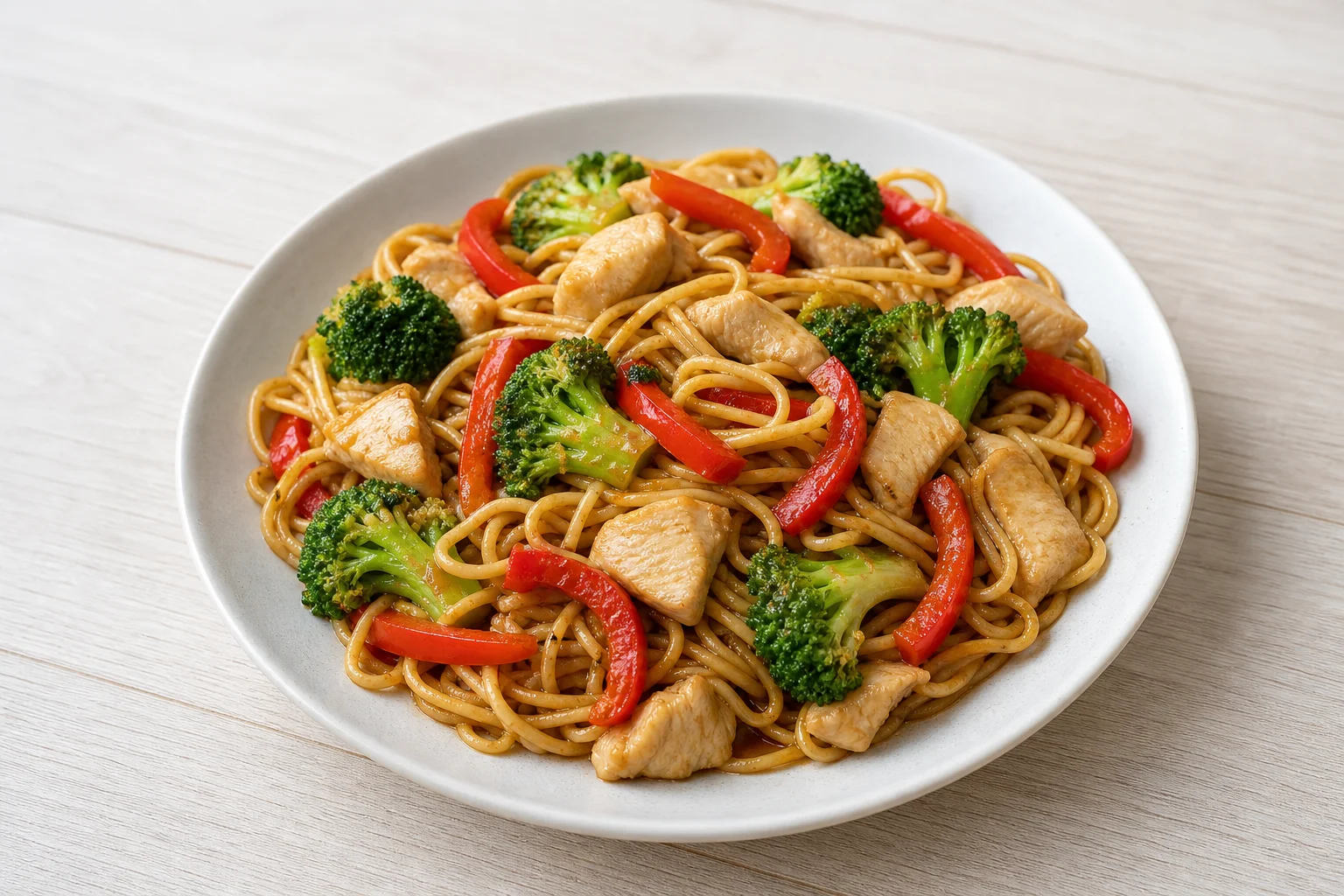 Chicken and vegetable stir-fry with noodles