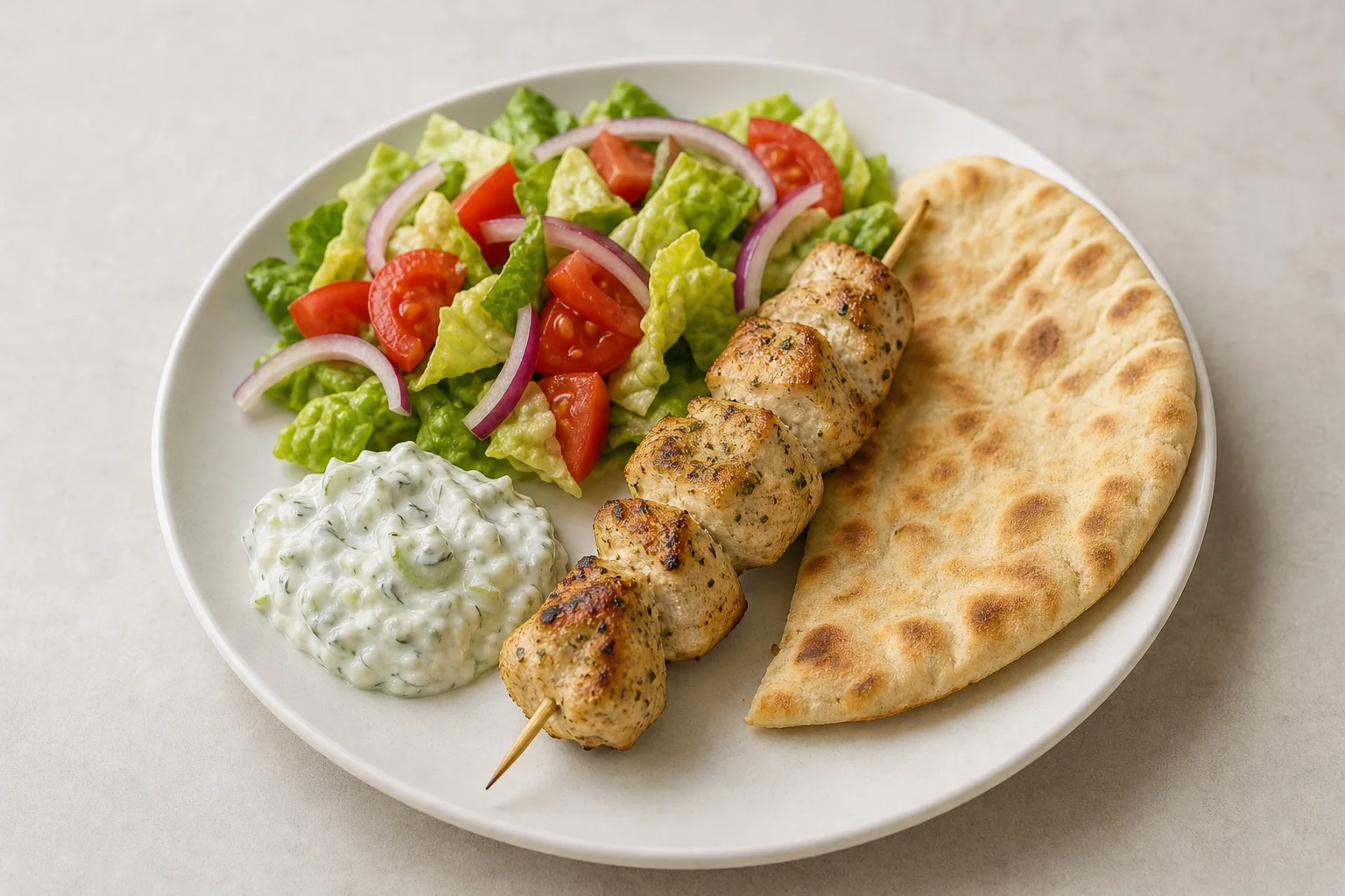 Chicken souvlaki with pitta
