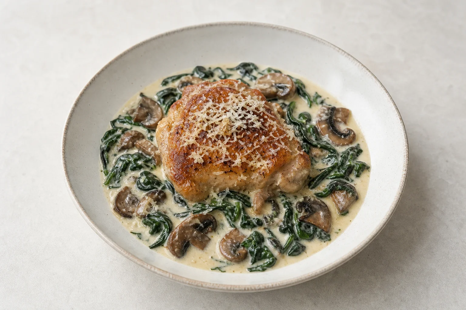 Chicken thighs with creamy spinach and mushrooms