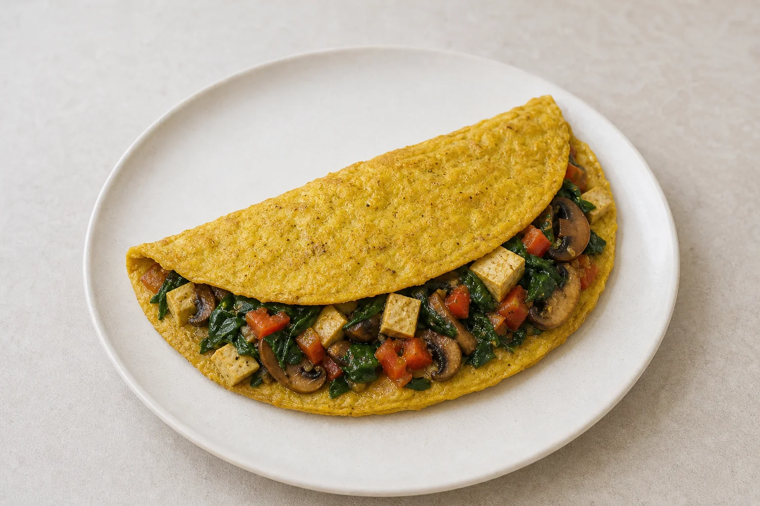 Chickpea flour omelette with spinach and mushrooms