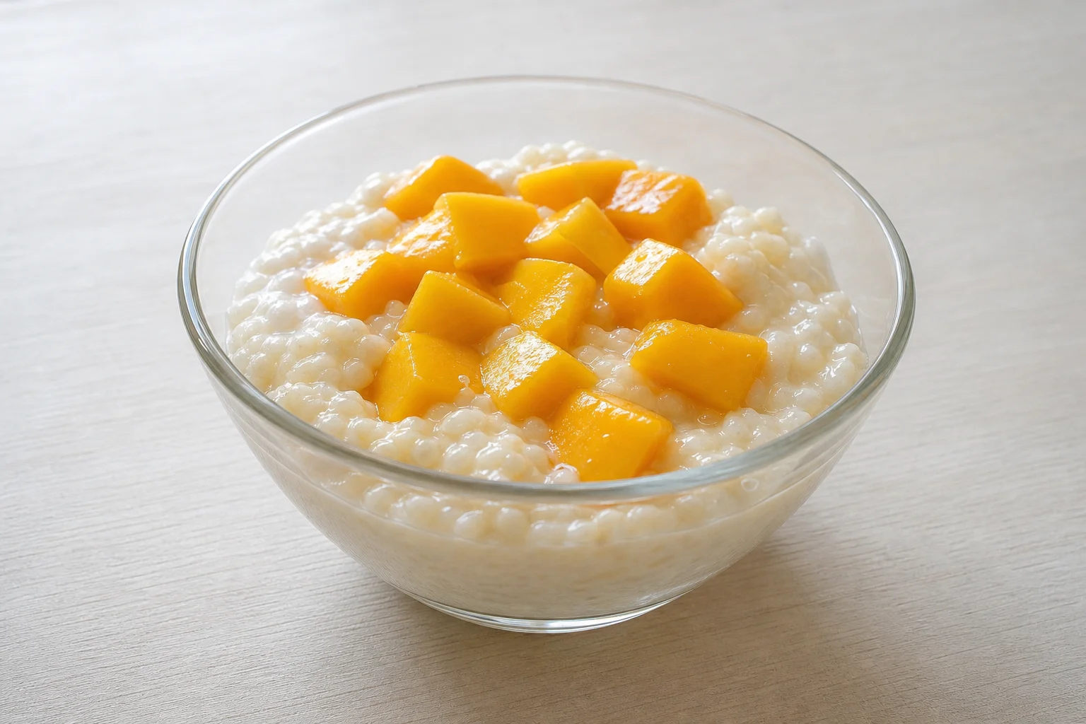 Coconut rice pudding with mango