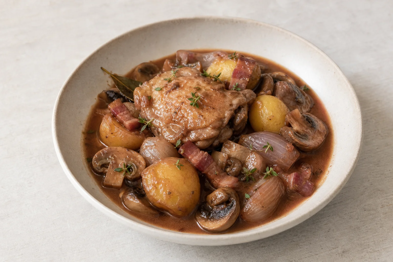 Coq au vin-style chicken casserole
