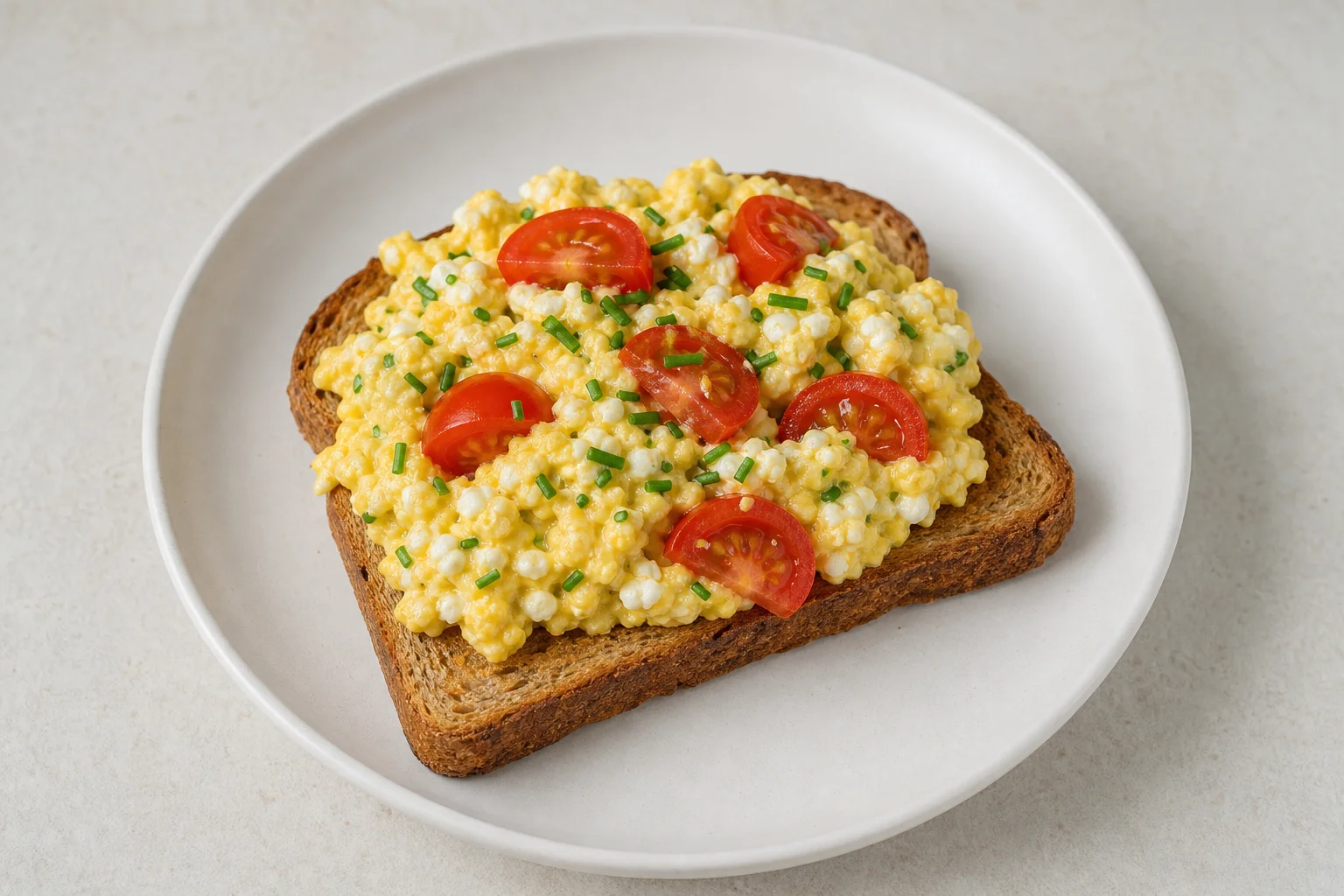 Cottage cheese egg scramble on toast
