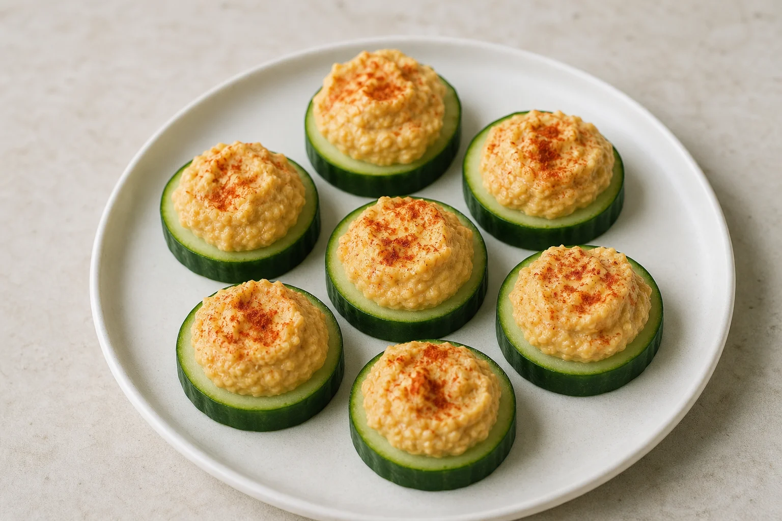 Cucumber and hummus bites
