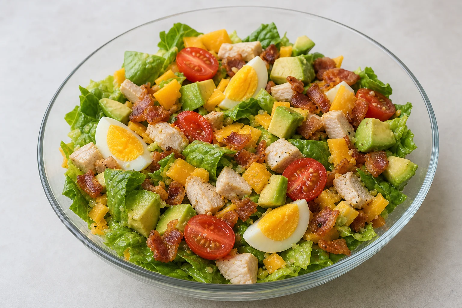 Egg and bacon Cobb lettuce bowl