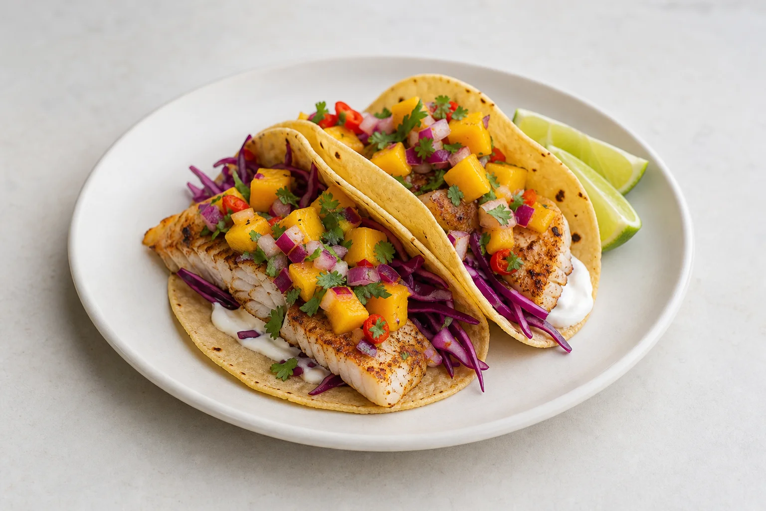 Fish tacos with mango salsa