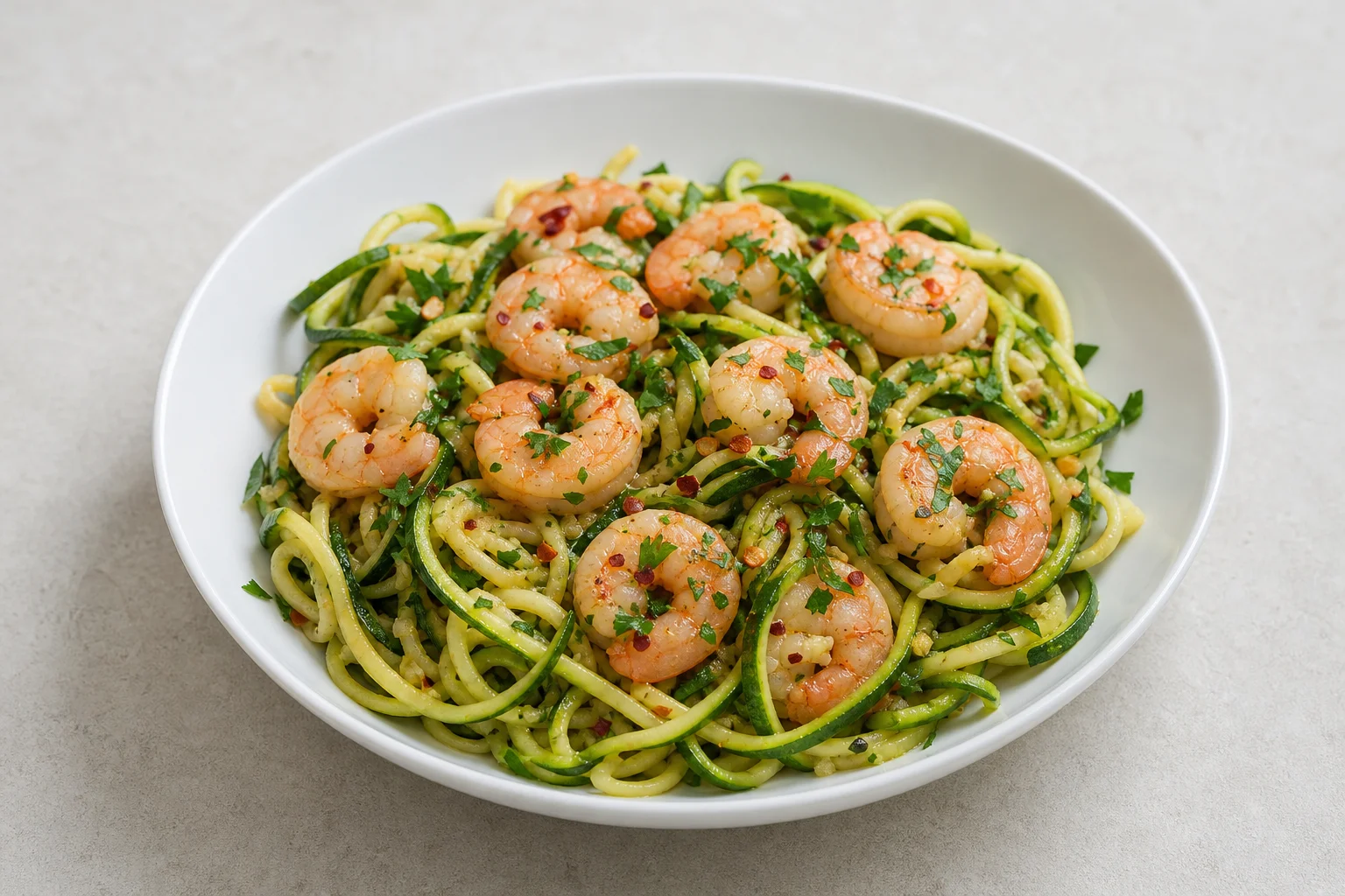 Garlic butter prawns with courgetti