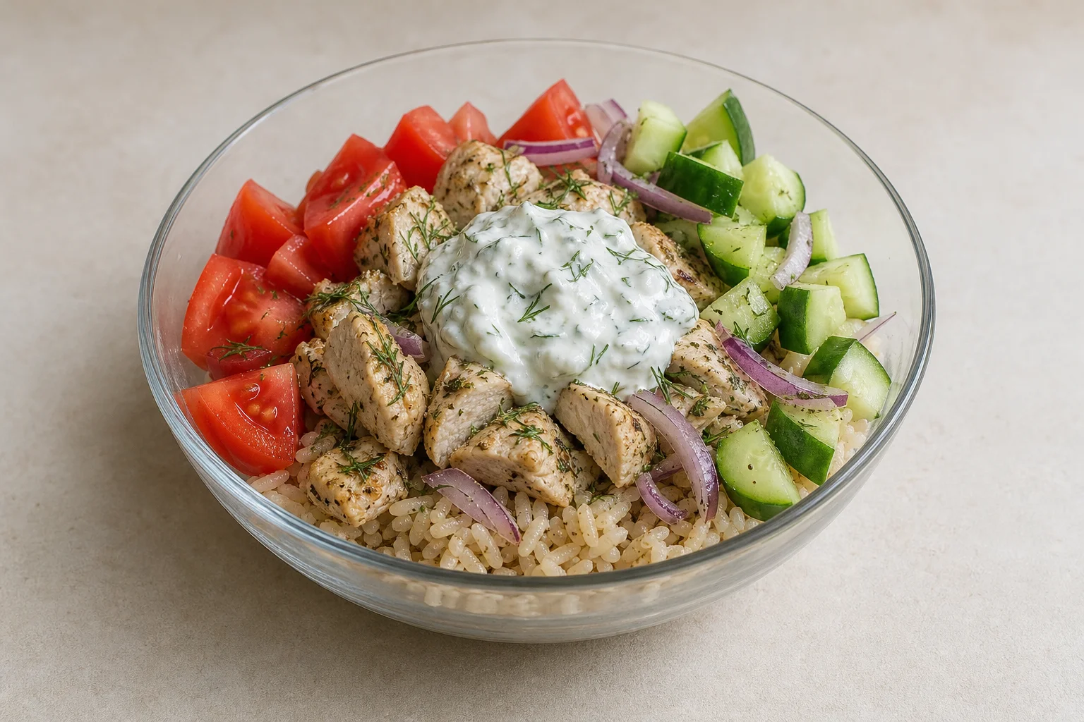 Greek chicken gyros bowl