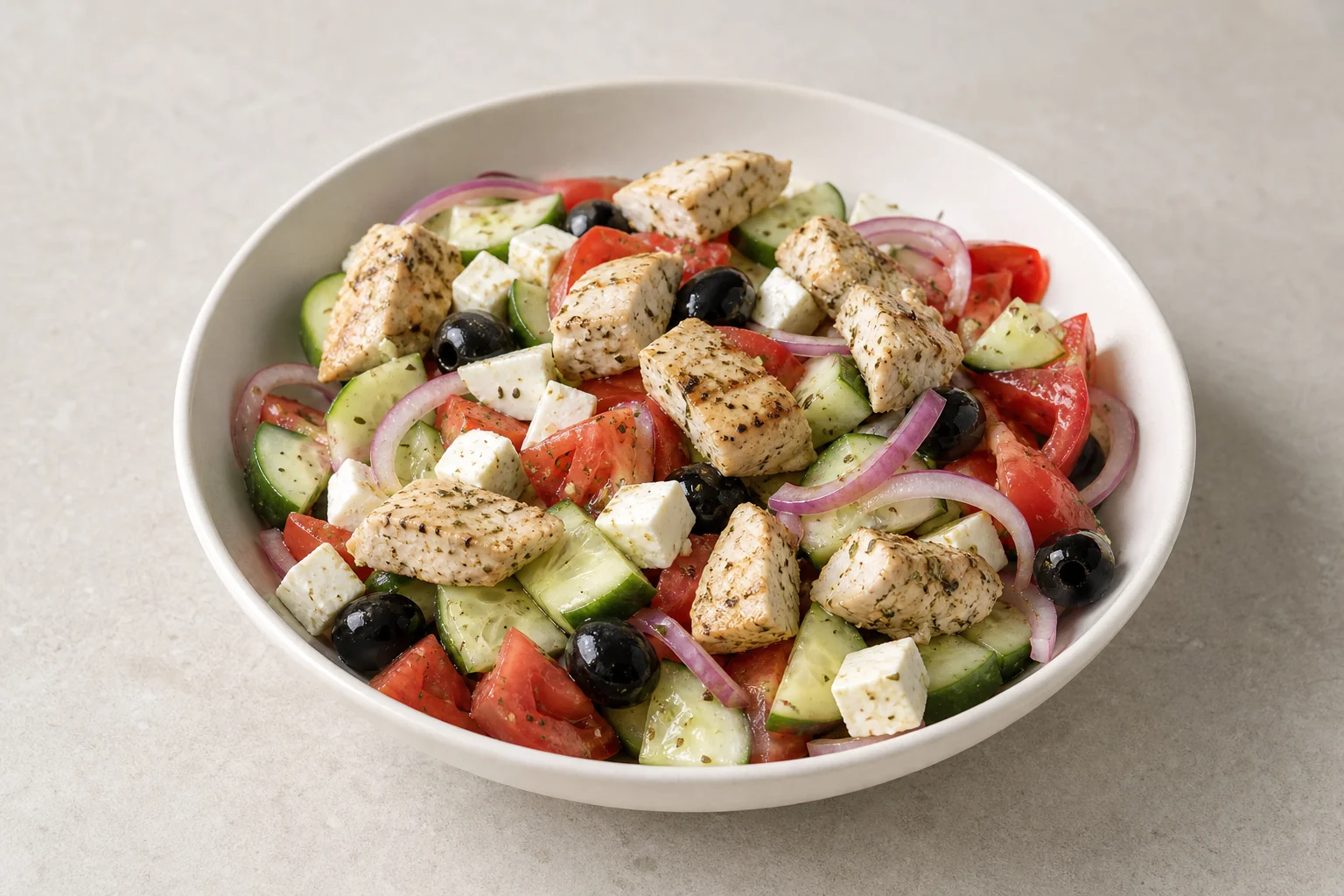 Greek salad with grilled chicken