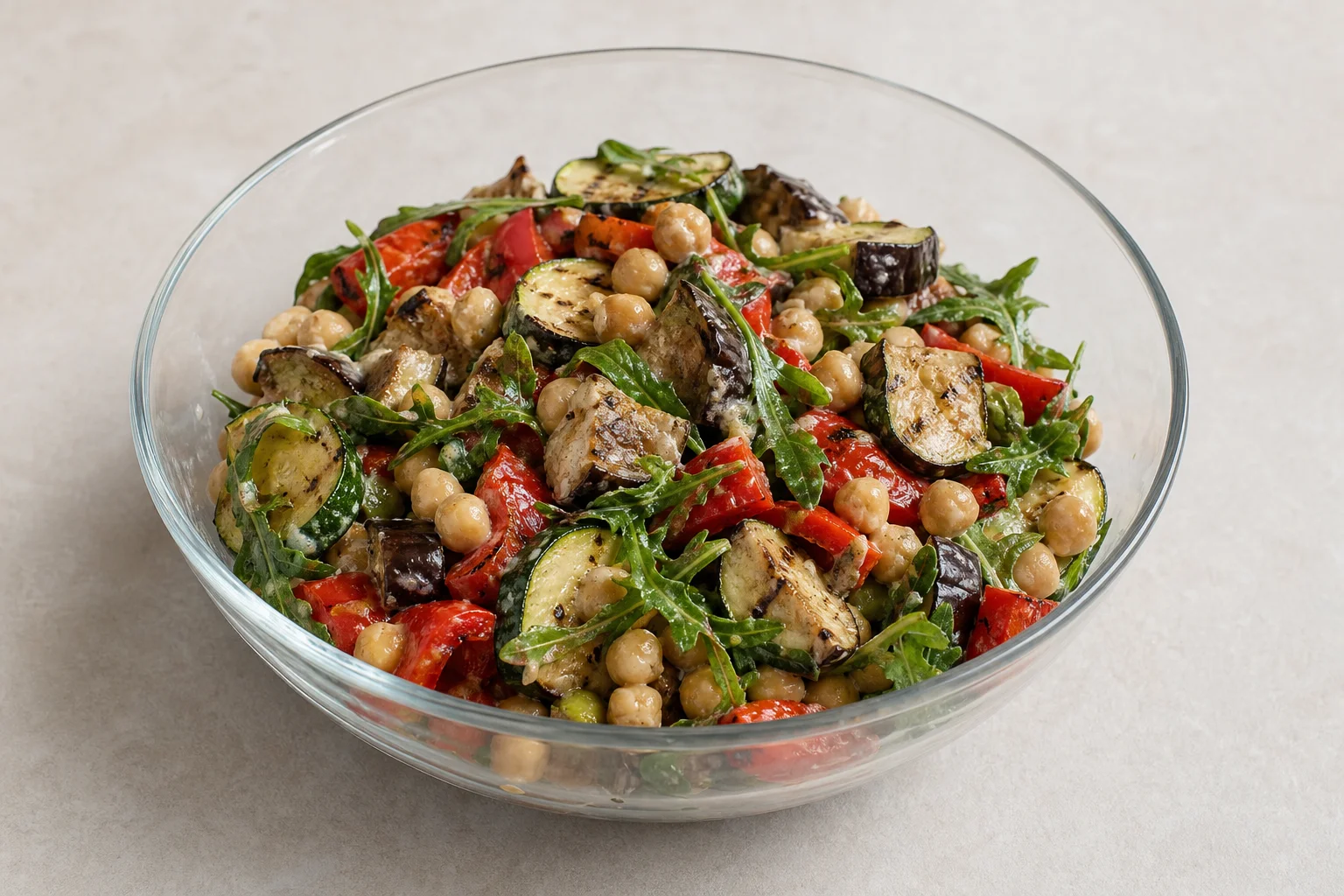 Grilled vegetable and chickpea salad