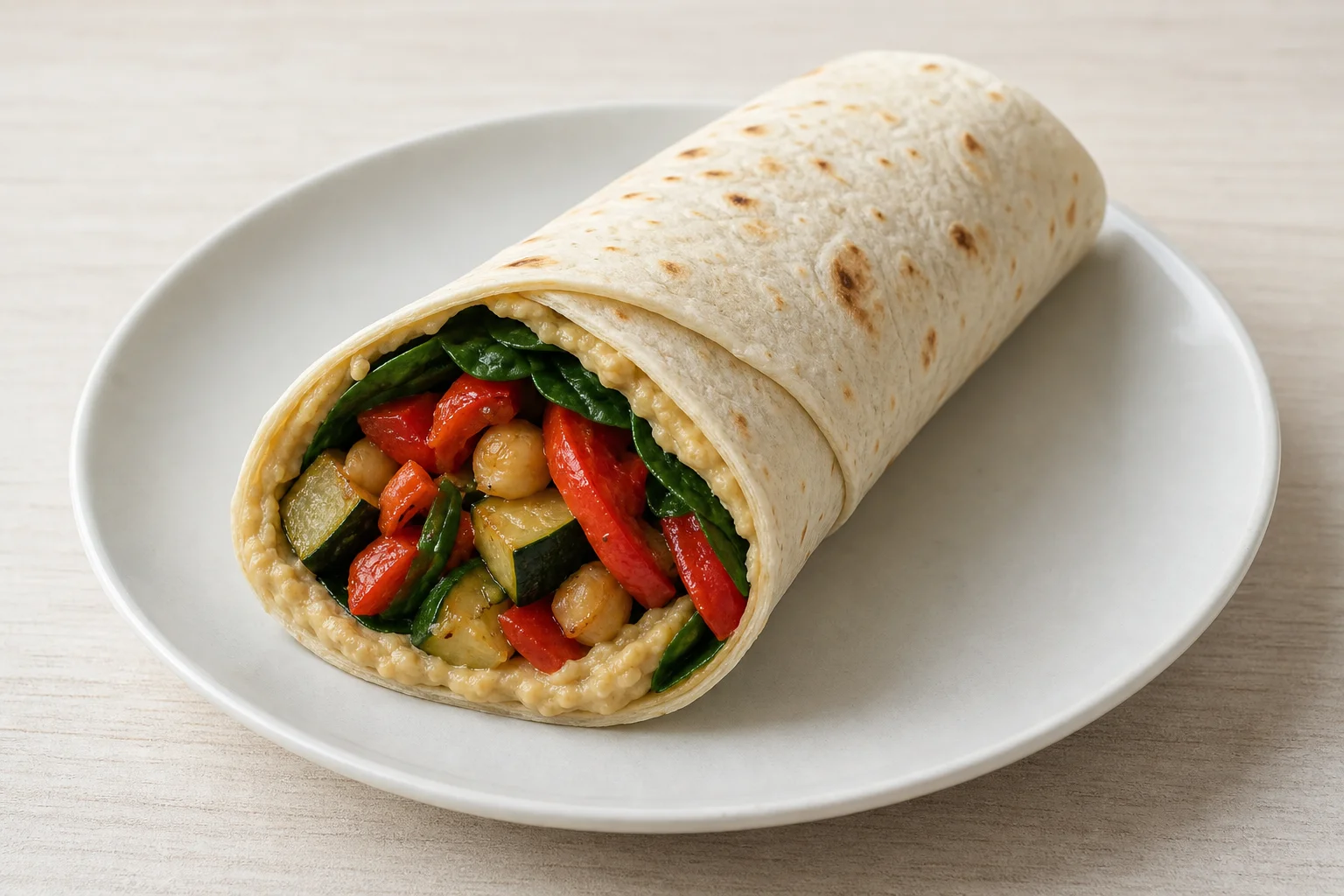 Hummus and roasted vegetable wrap