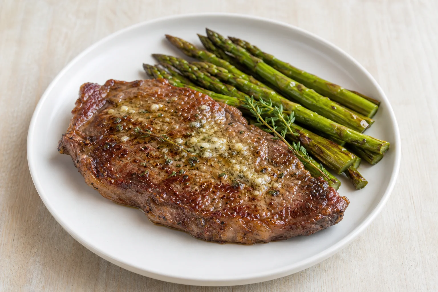 Keto steak with garlic butter and asparagus