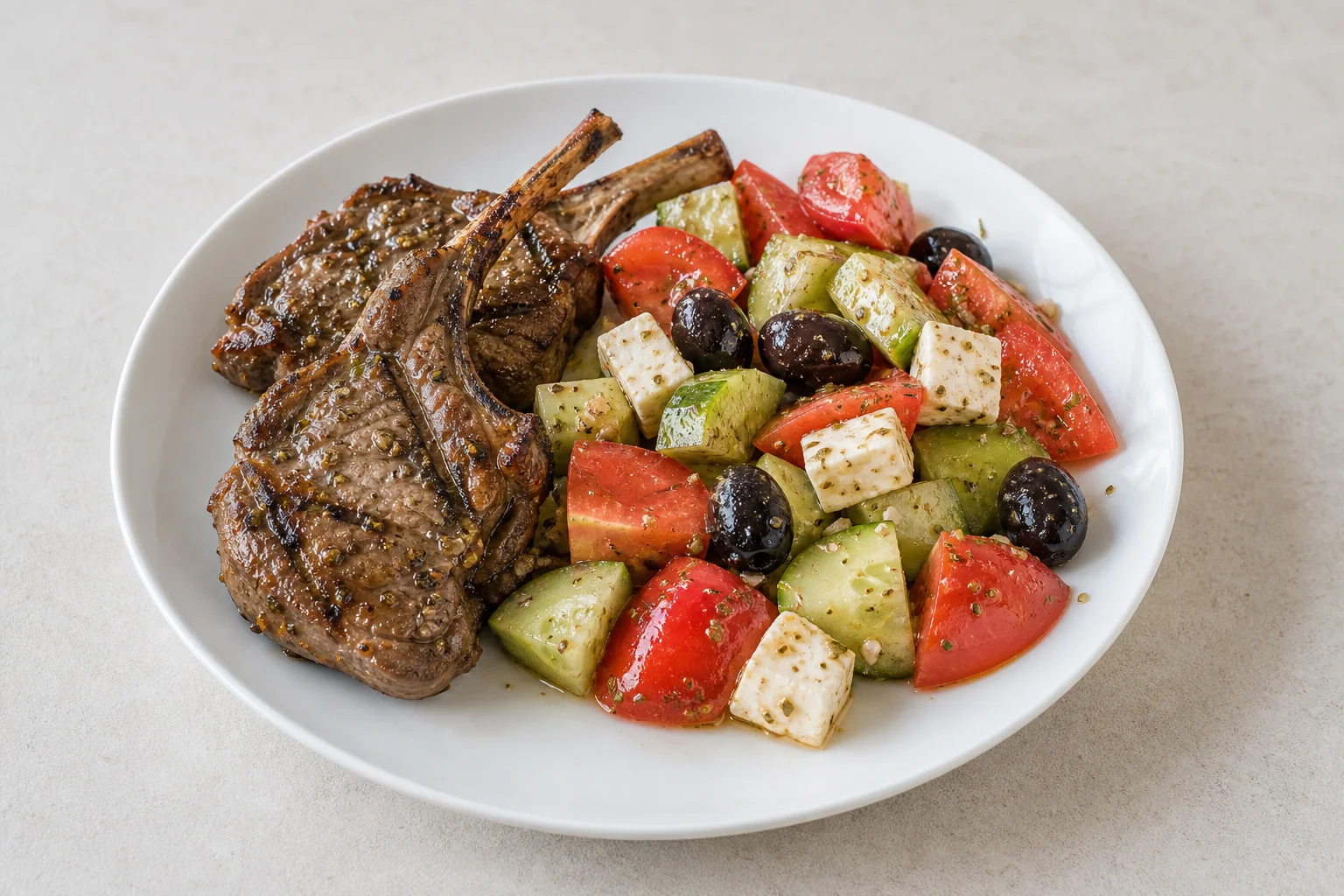 Lamb chops with Greek salad