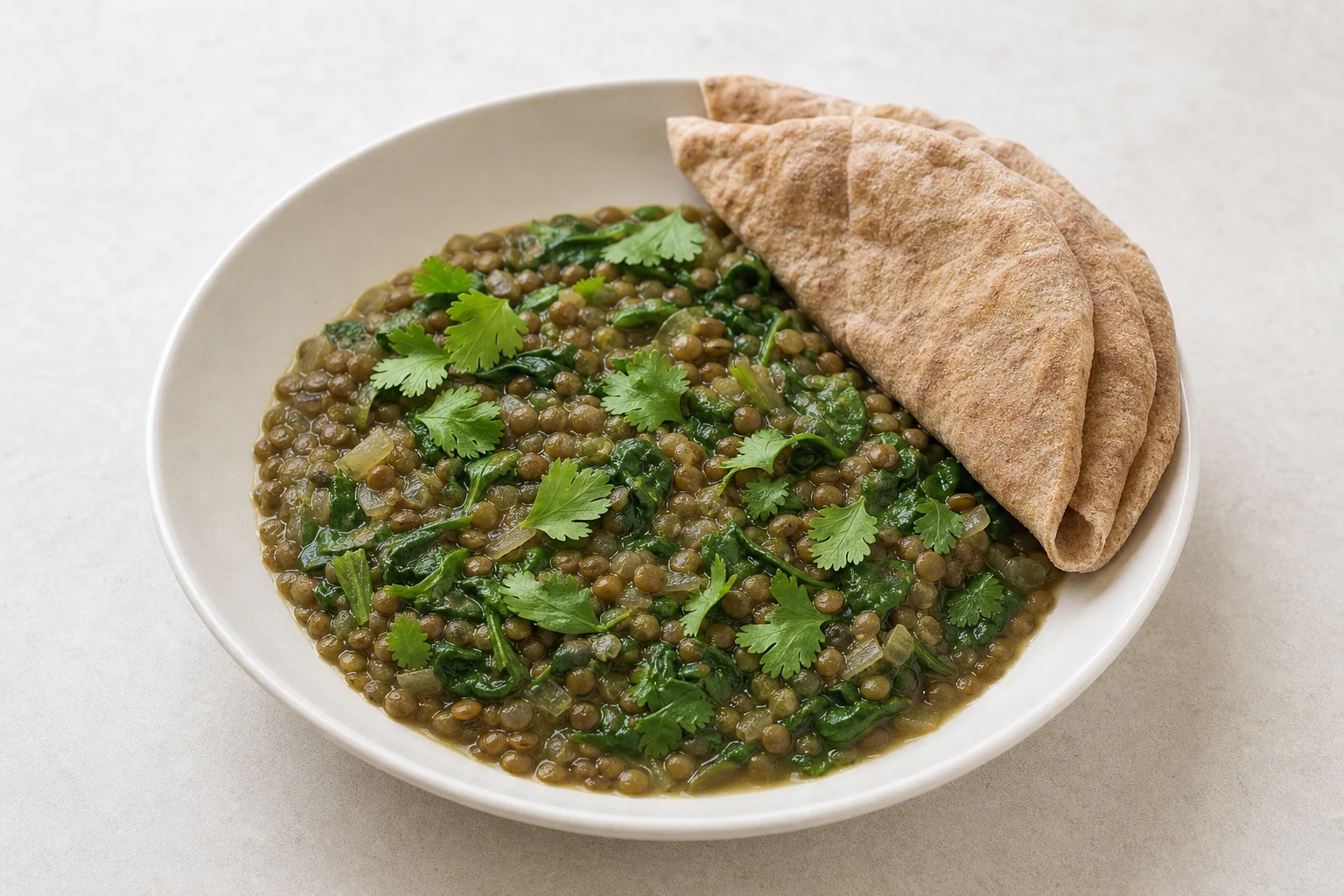 Lebanese lemony lentils with spinach