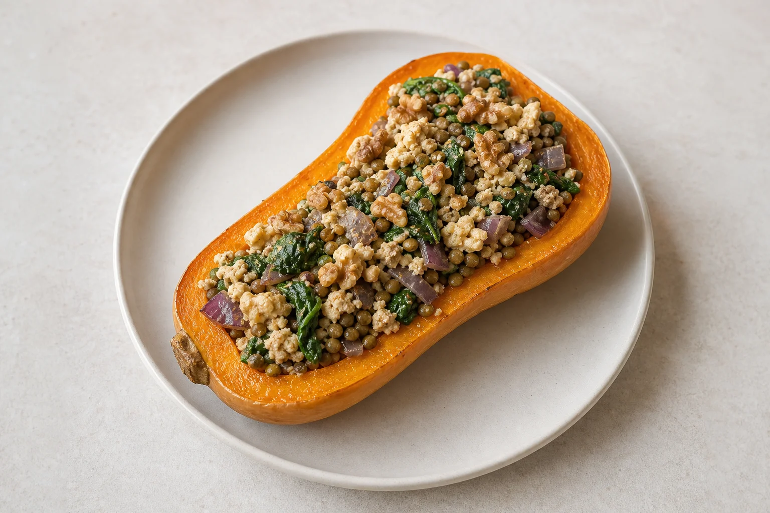 Lentil and walnut stuffed squash