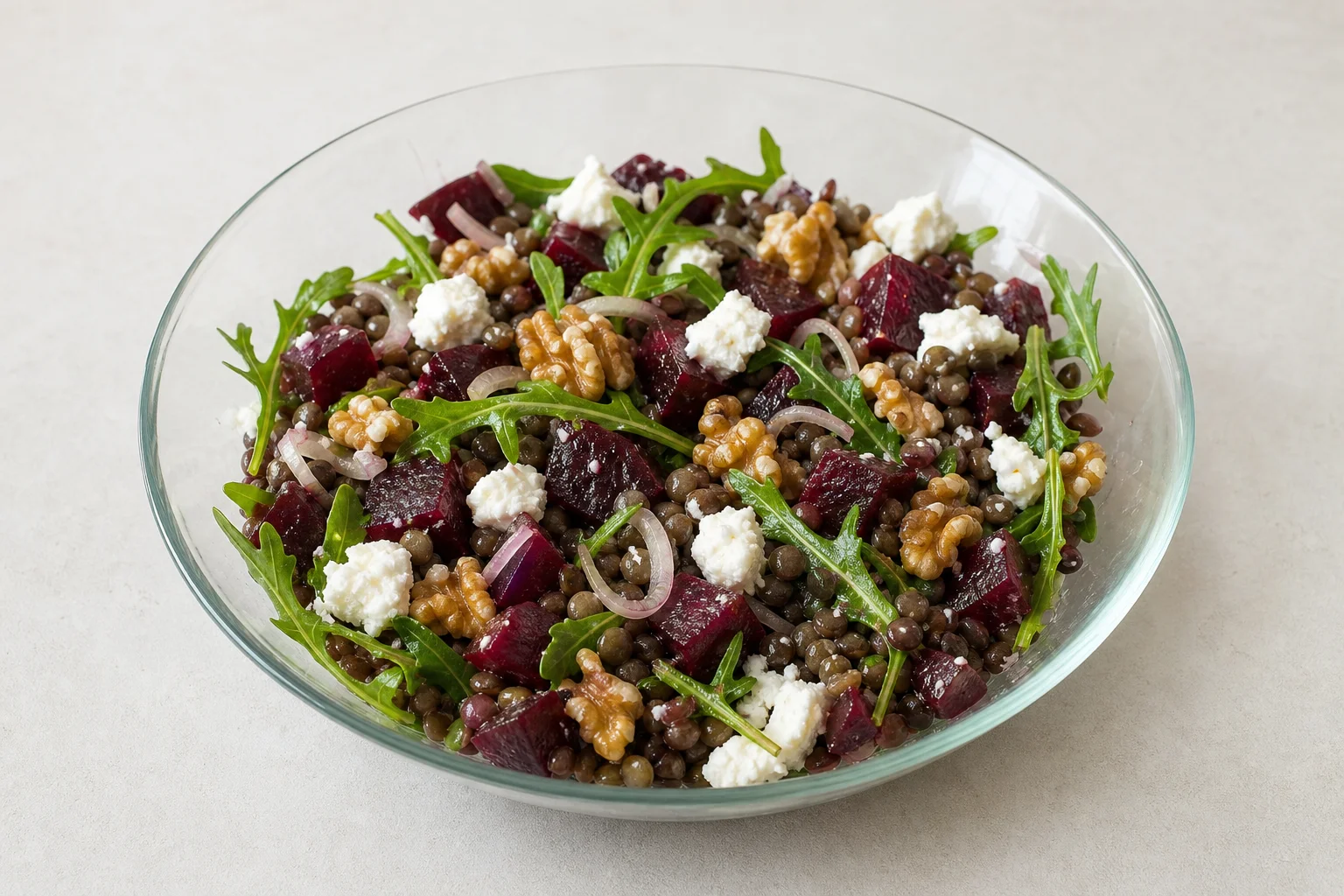 Lentil, beetroot and goat's cheese salad