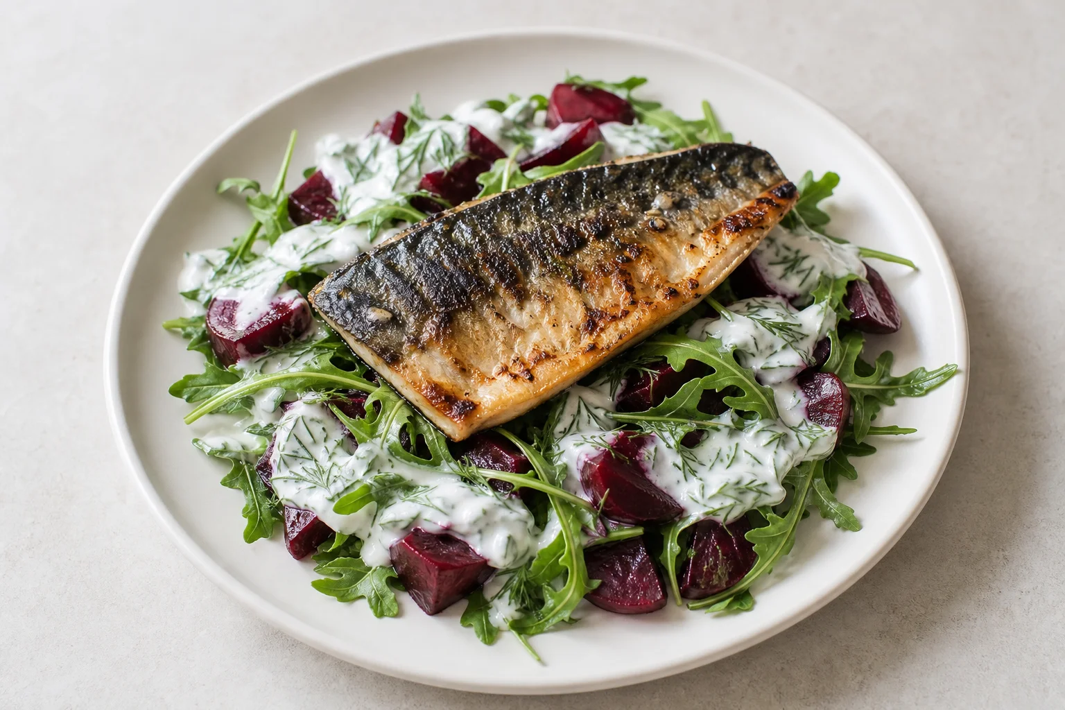 Mackerel with beetroot and dill yogurt