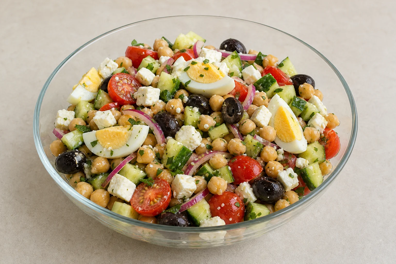 Mediterranean egg and chickpea salad