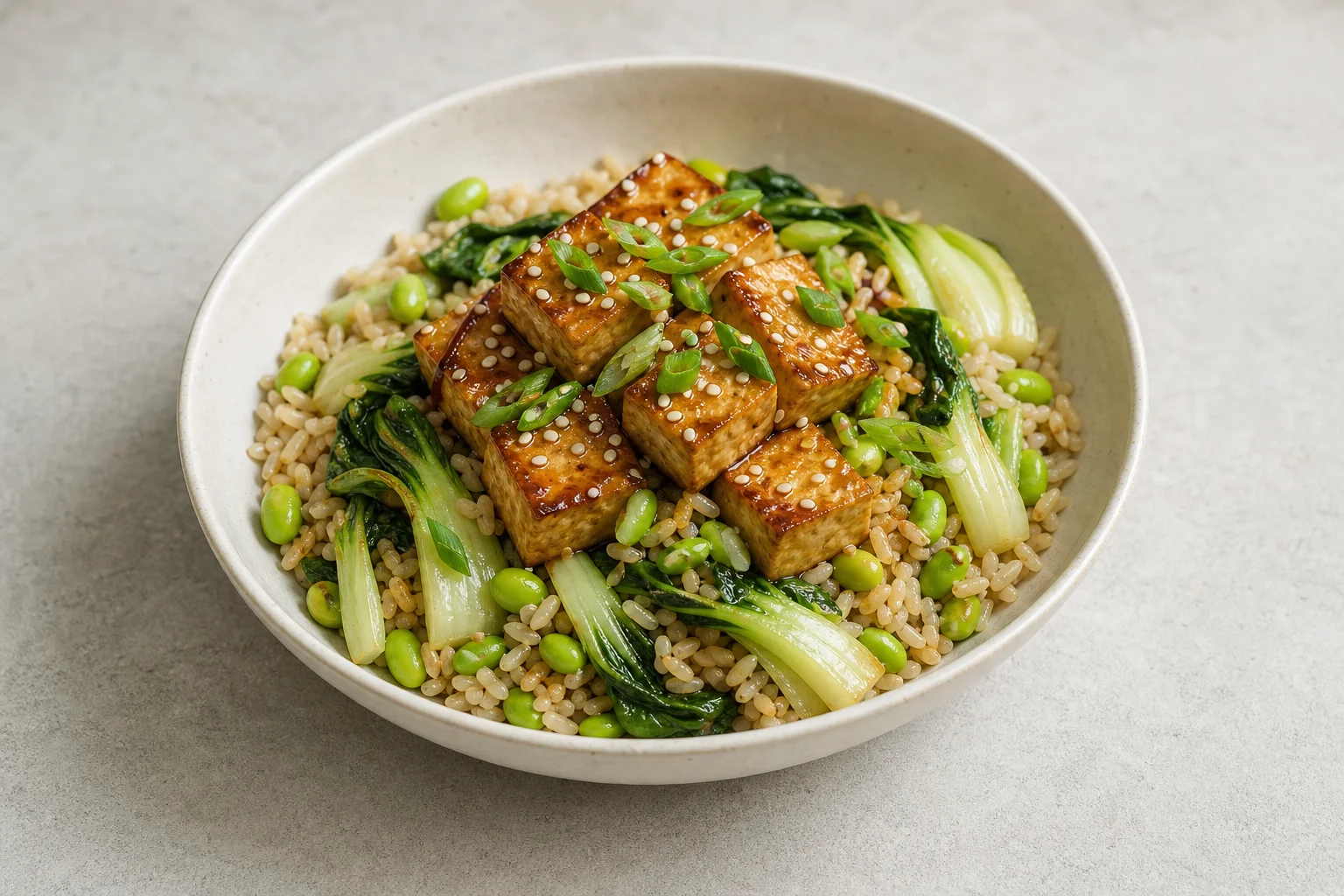 Miso tofu with edamame rice