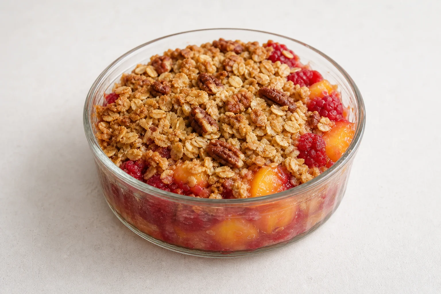 Peach and raspberry crisp