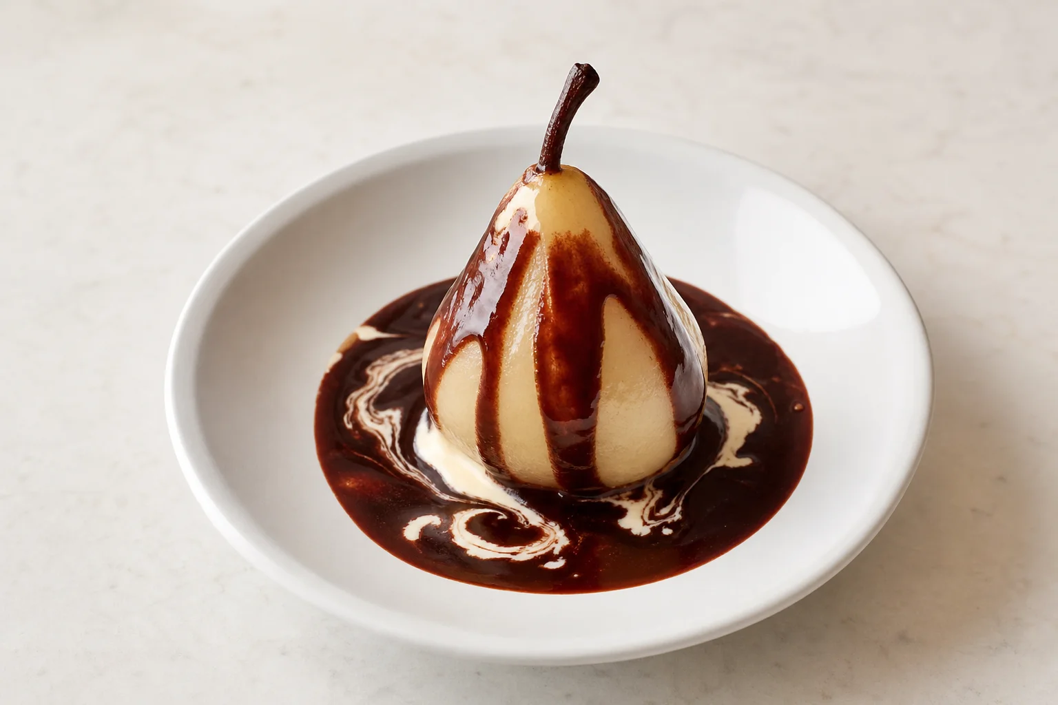 Poached pears with chocolate sauce