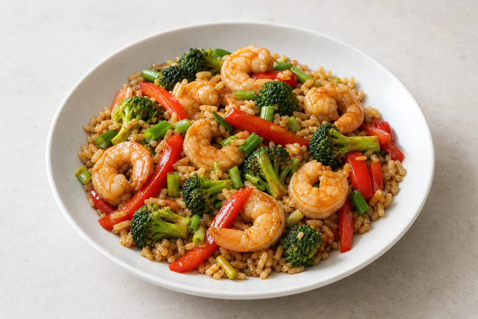 Prawn stir-fry with brown rice