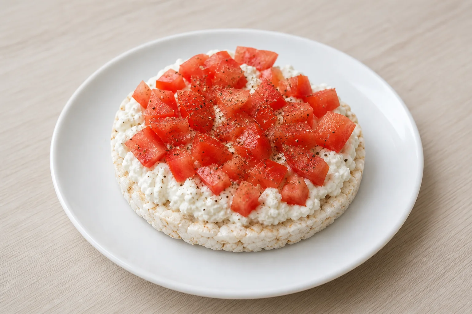 Rice cakes with cottage cheese and tomato