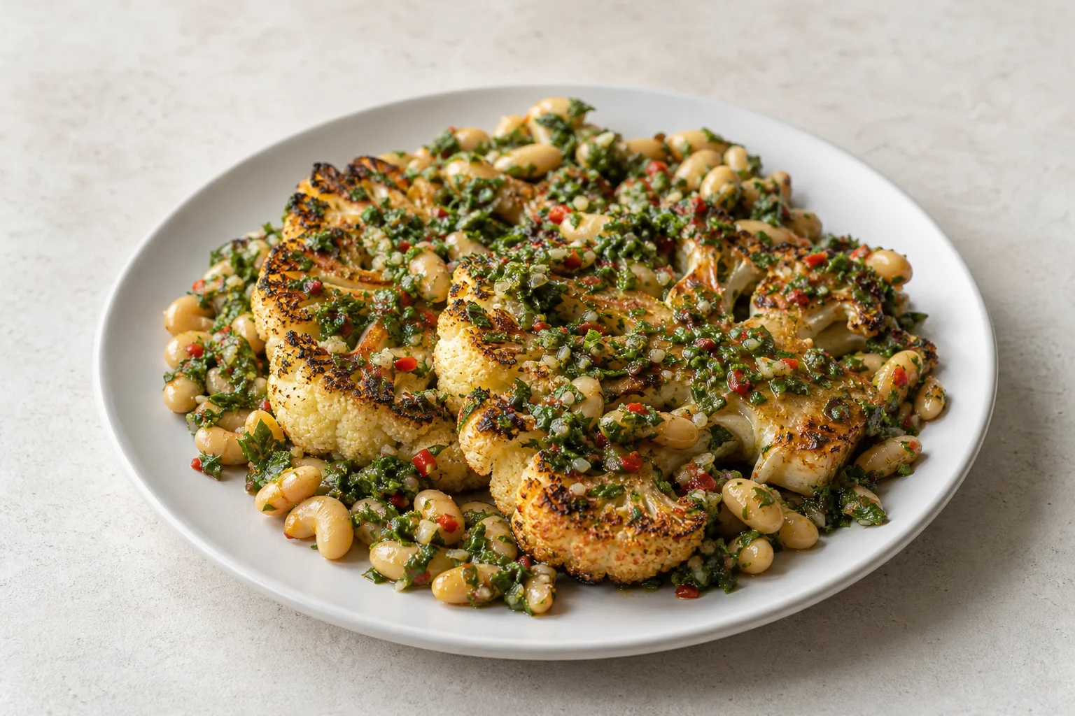 Roasted cauliflower steaks with chimichurri