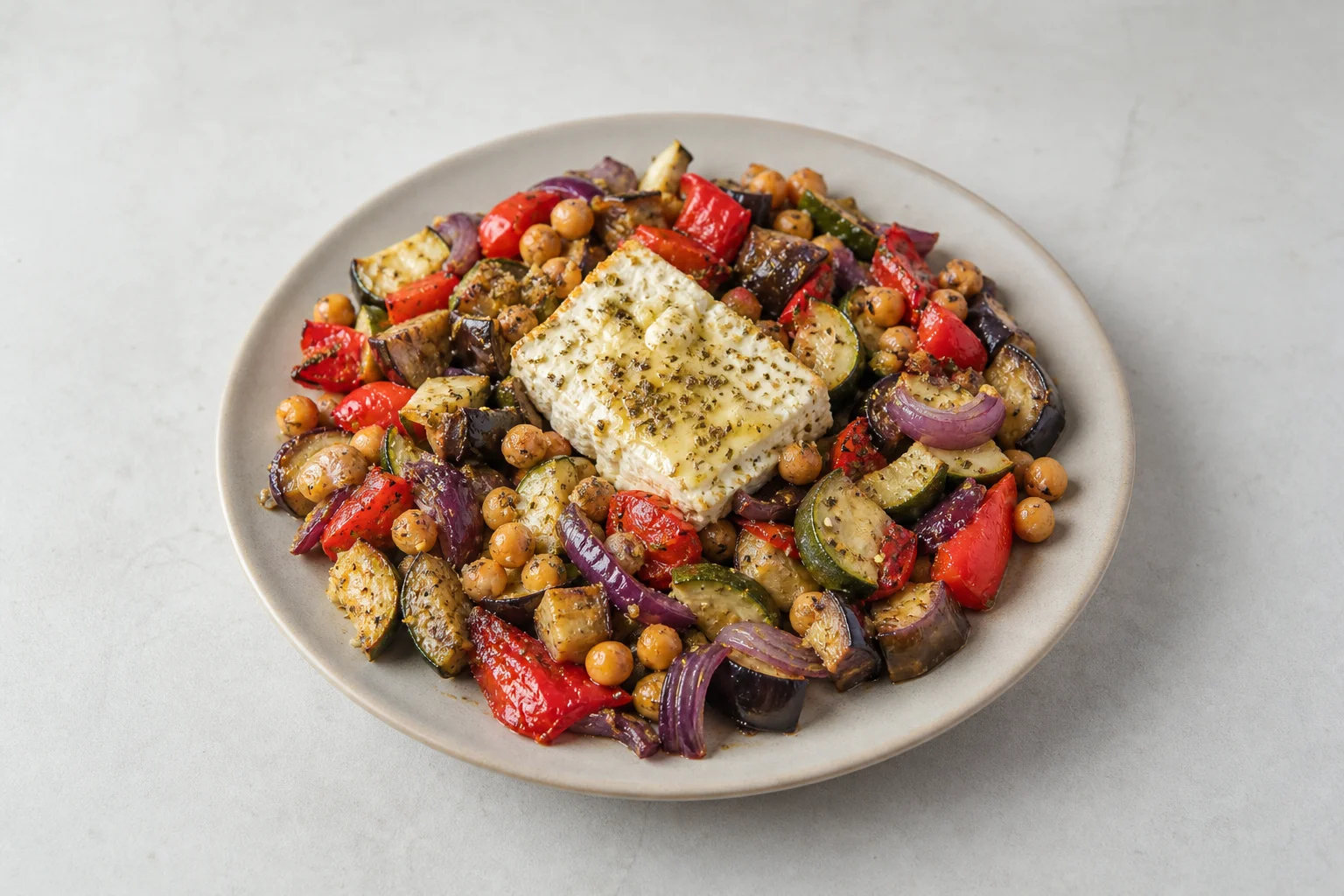 Roasted vegetable and baked feta traybake