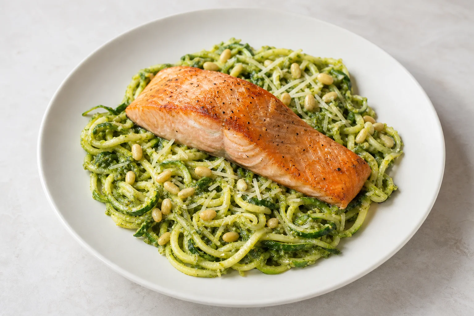 Salmon with pesto courgetti