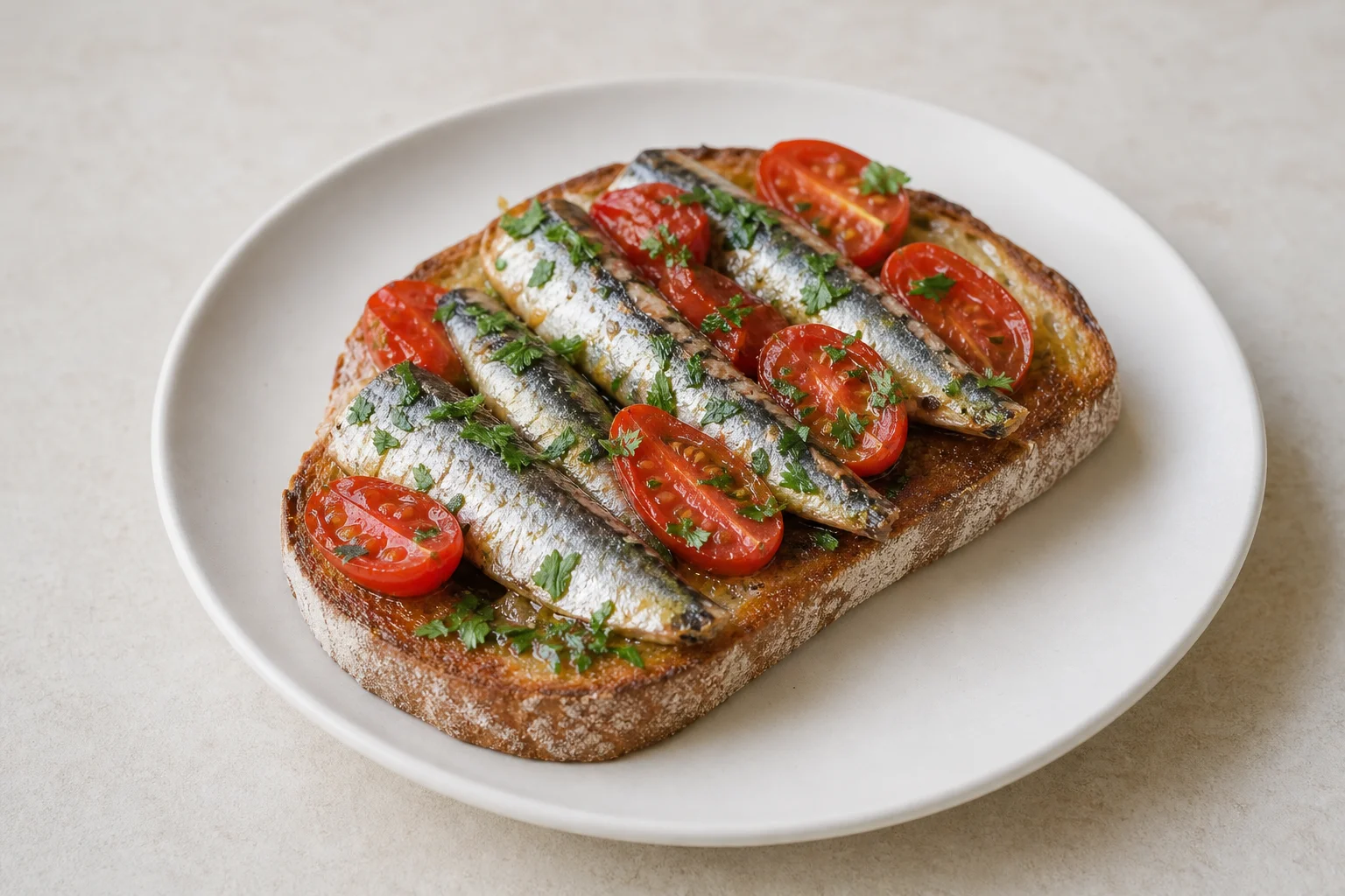 Sardines on toast with tomatoes