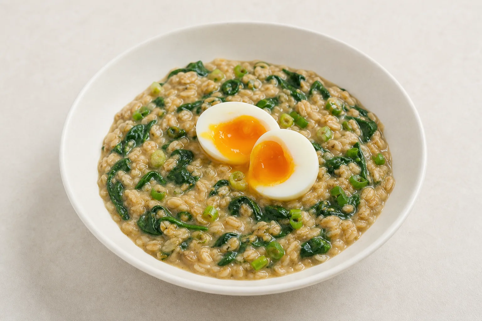 Savoury oats with egg and spinach