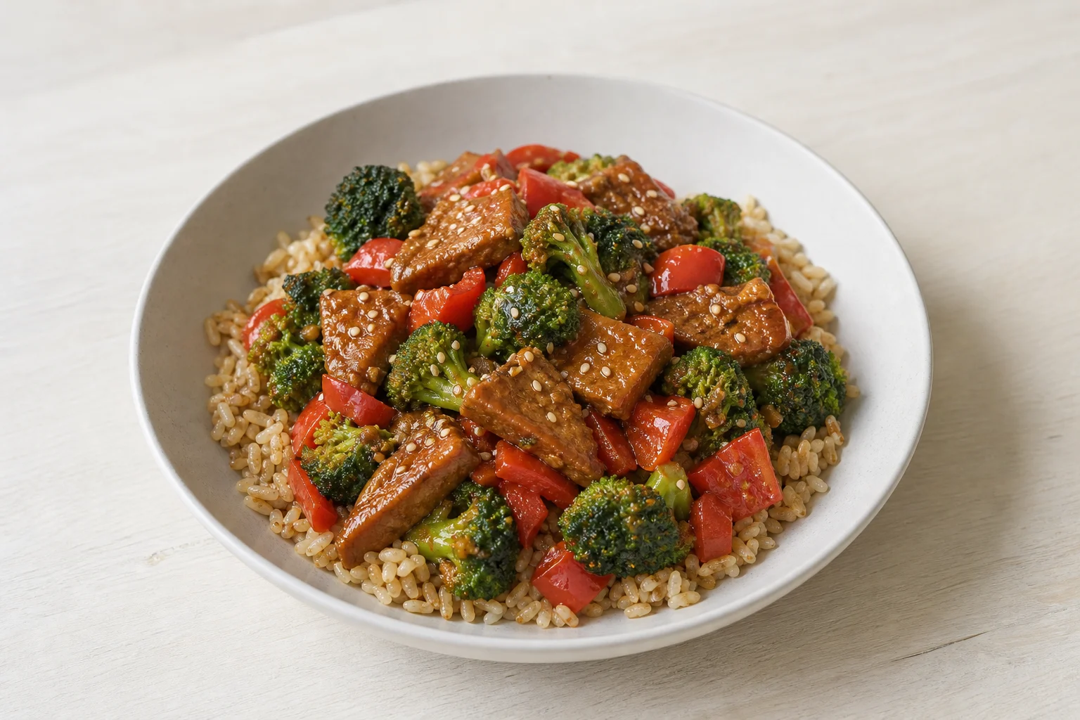 Seitan and broccoli stir-fry