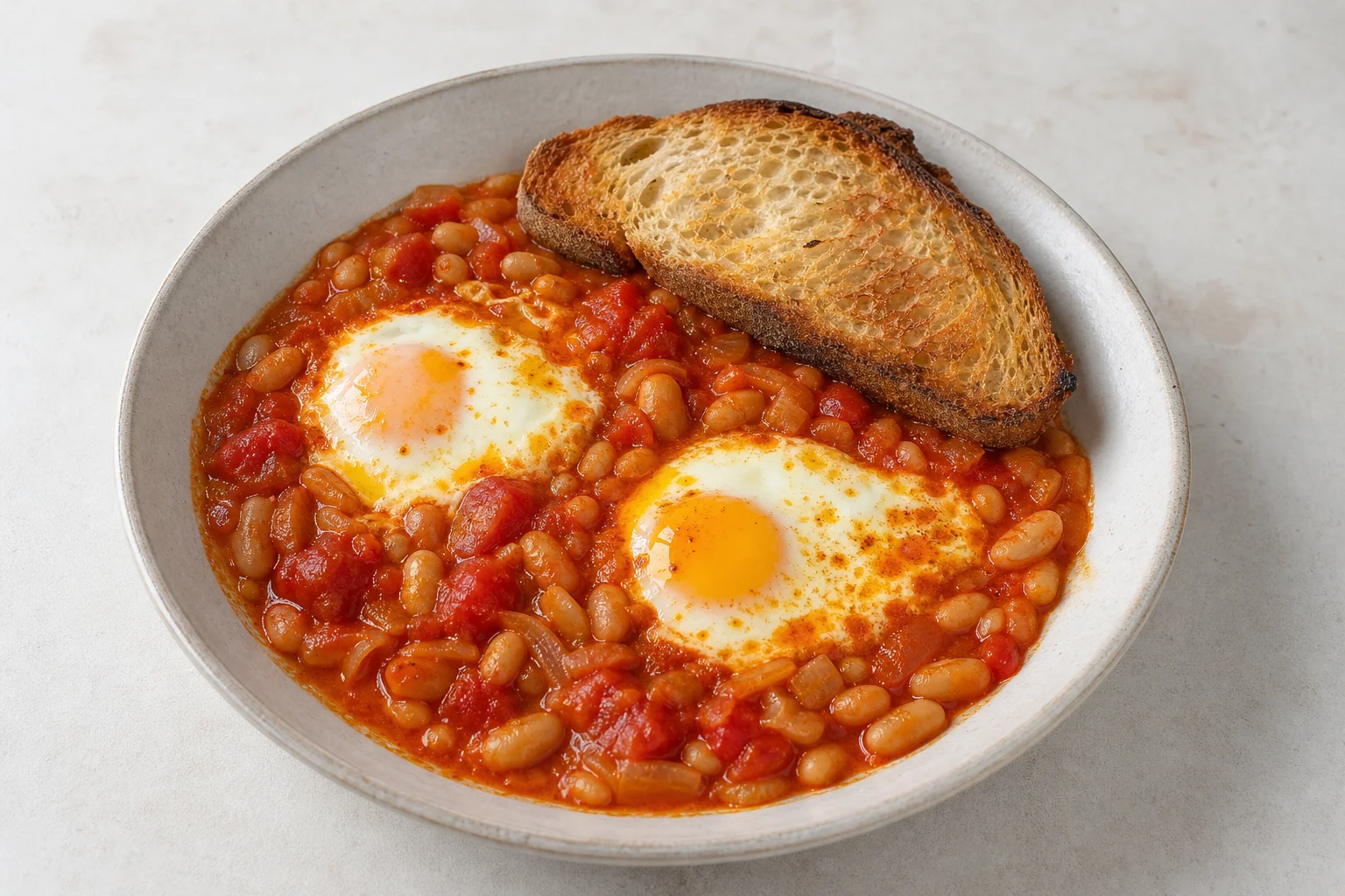 Shakshuka-style baked beans with eggs