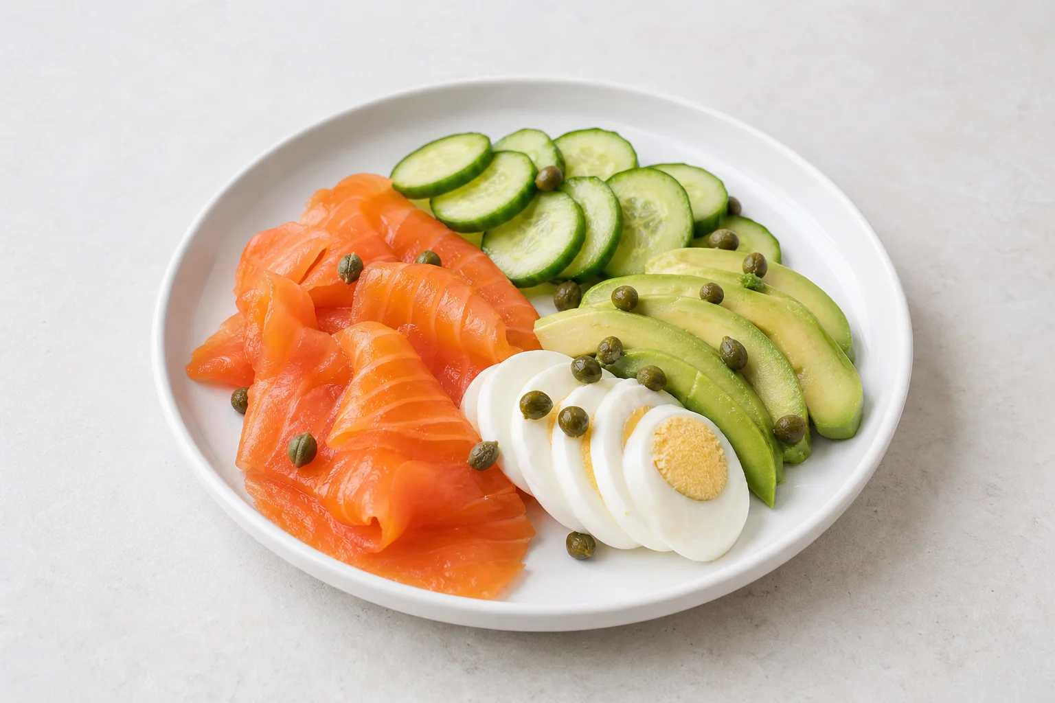 Smoked salmon and avocado plate
