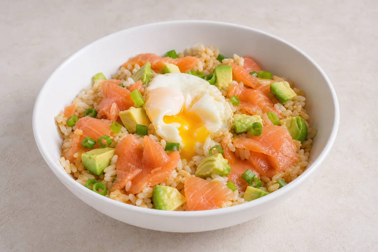 Smoked salmon and egg rice bowl