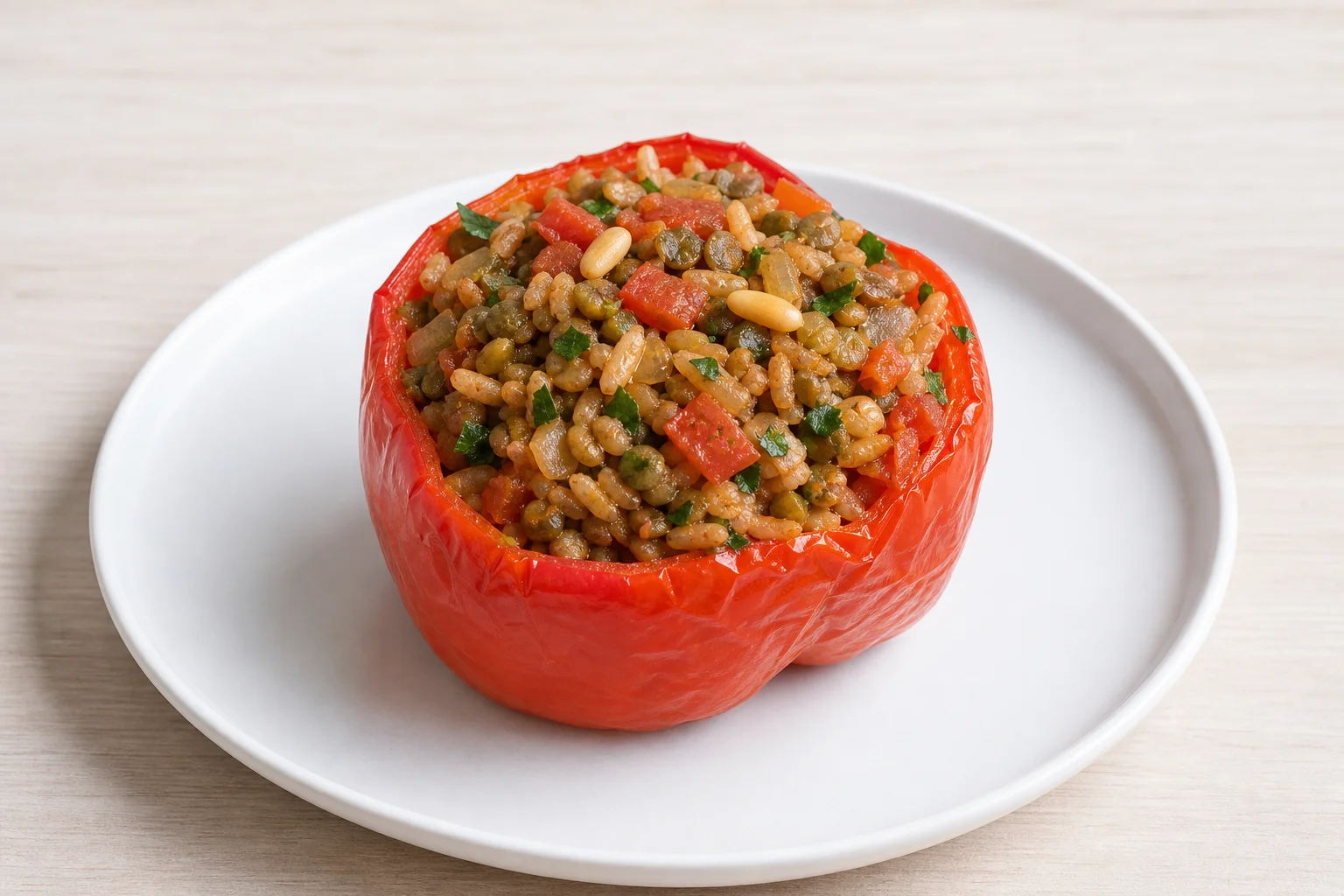 Spiced lentil and rice stuffed peppers