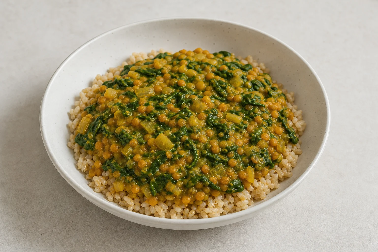 Spiced lentil and spinach stew with rice