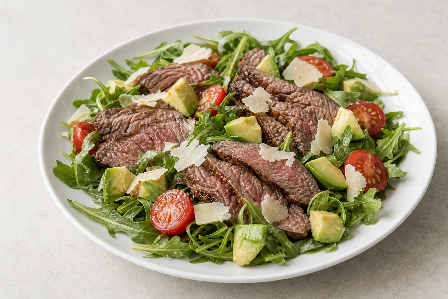 Steak, avocado and rocket salad