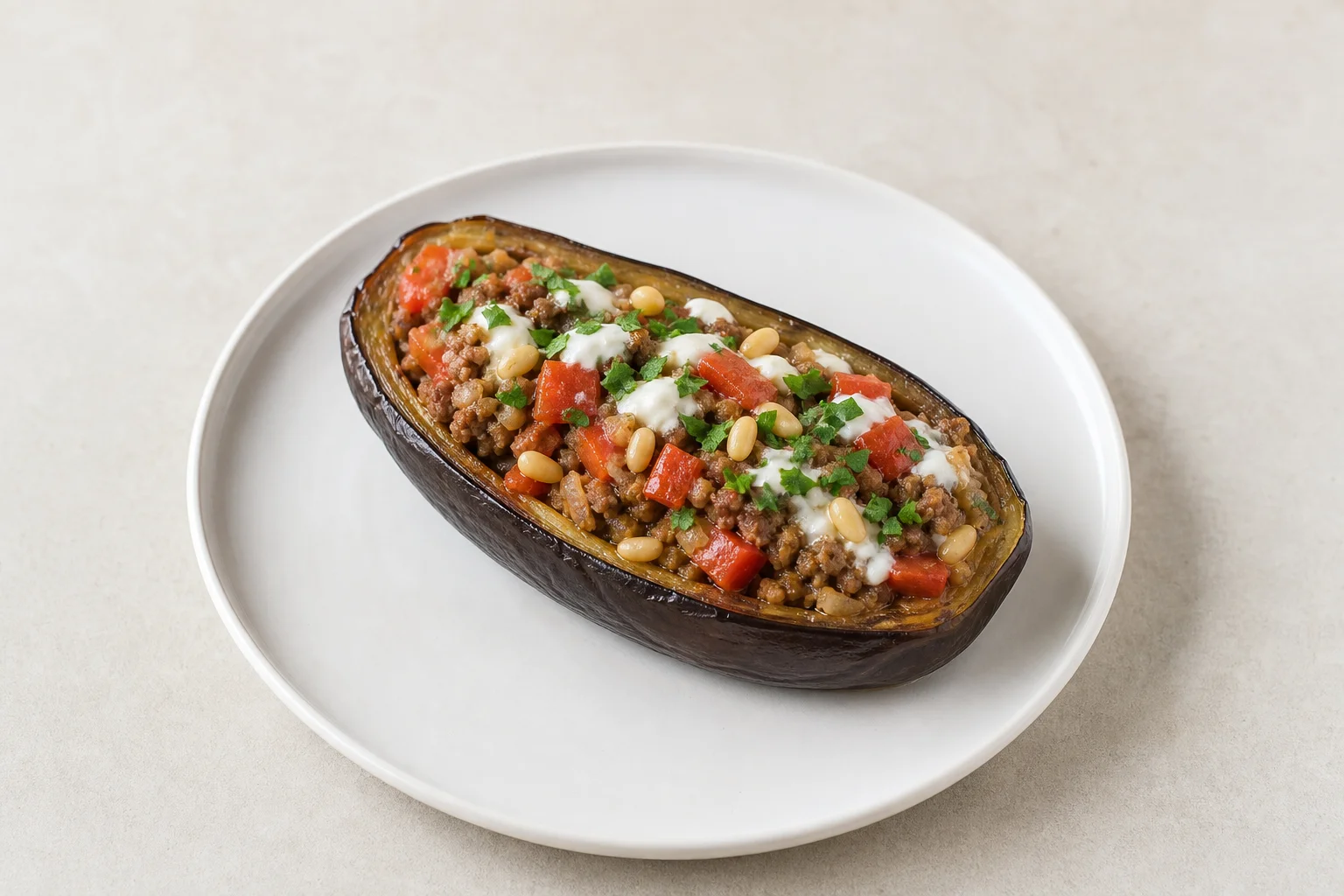 Stuffed aubergines with lamb