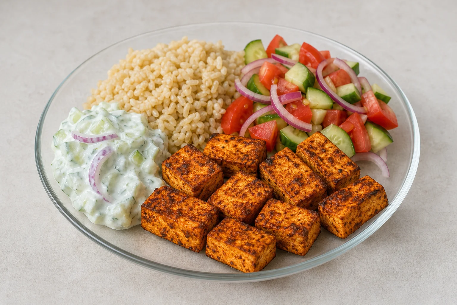 Tandoori tofu with raita and rice