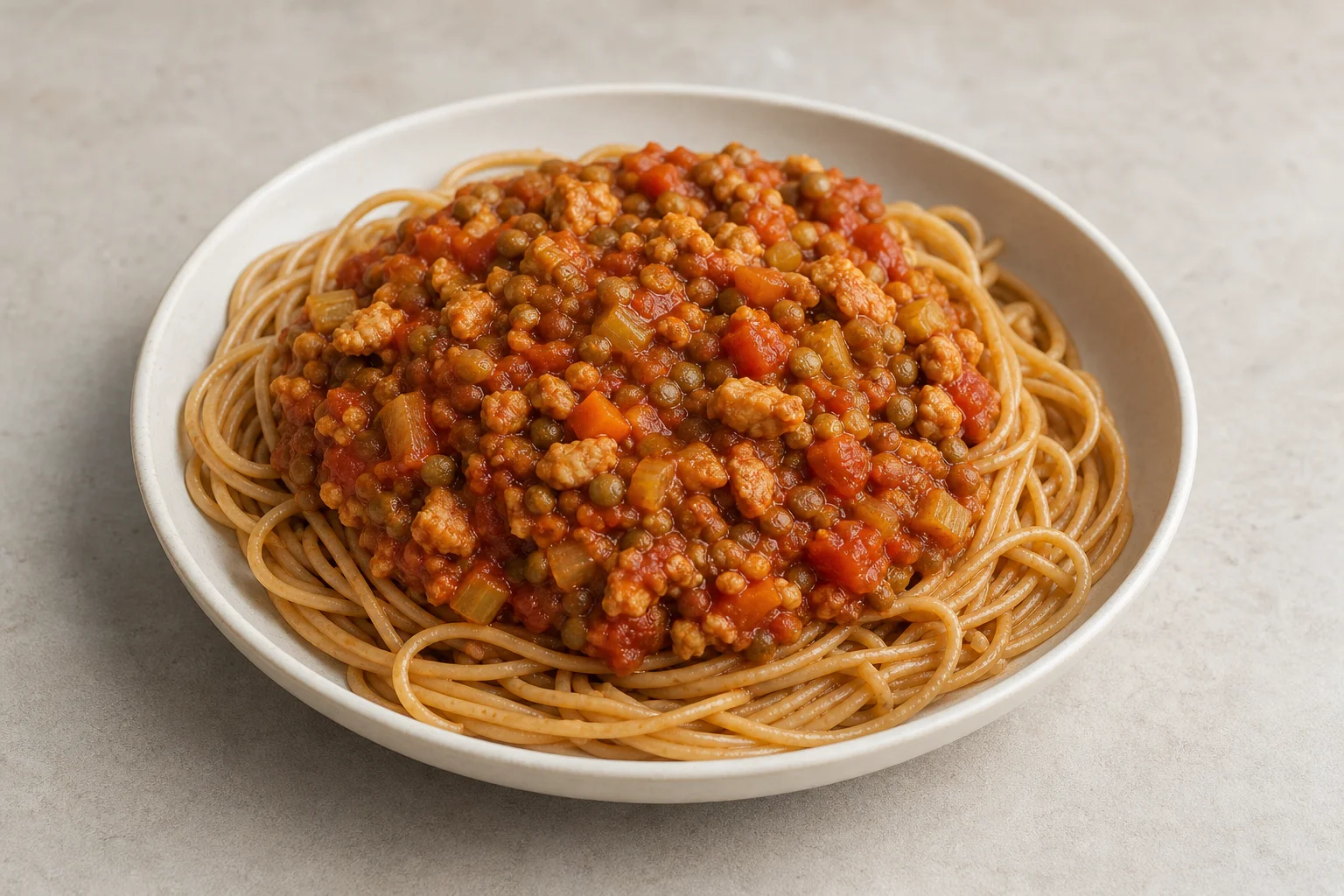 Tempeh and lentil bolognese