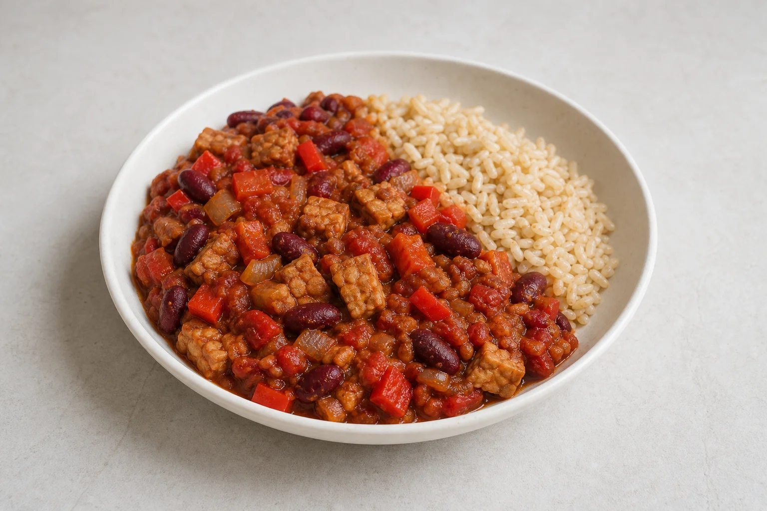 Tempeh chilli with brown rice