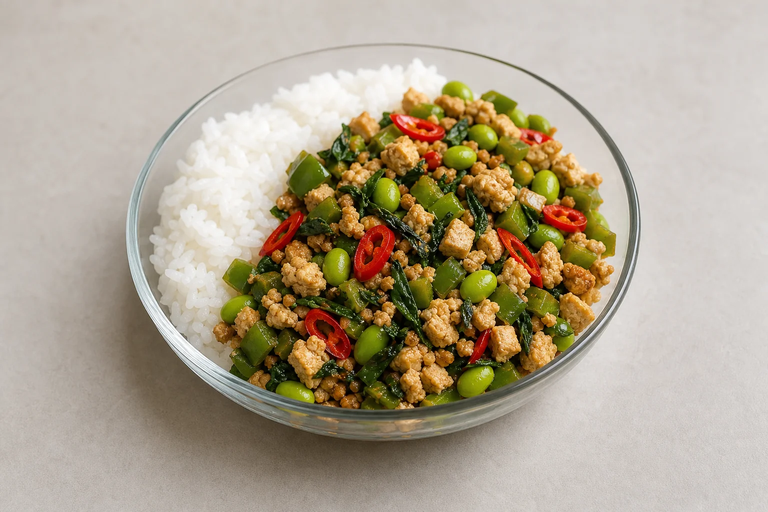 Thai basil tofu with edamame