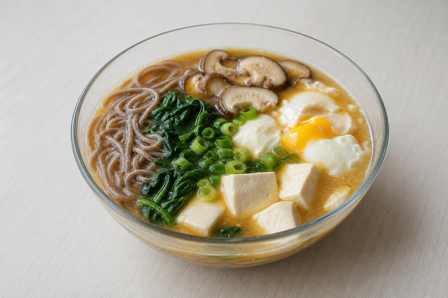 Tofu and egg miso noodle soup